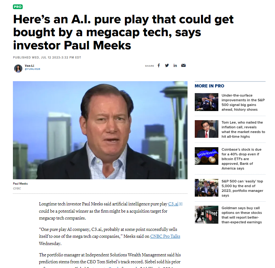 C3.ai Article CNBC Pro Paul Meeks