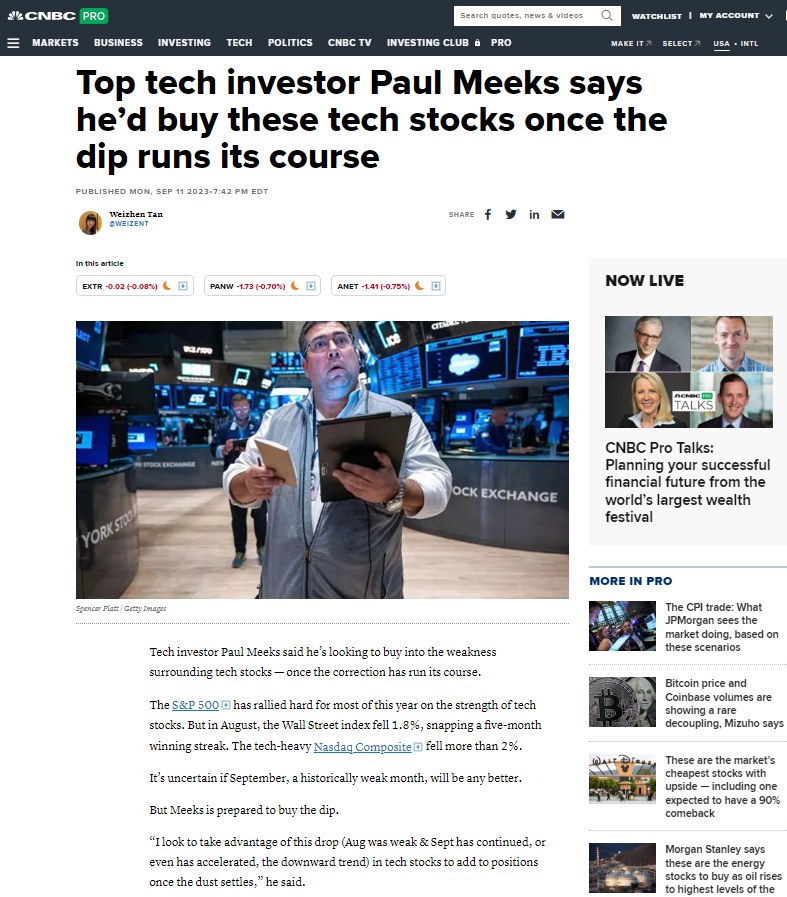 buy tech stocks during weakness cnbc article mention